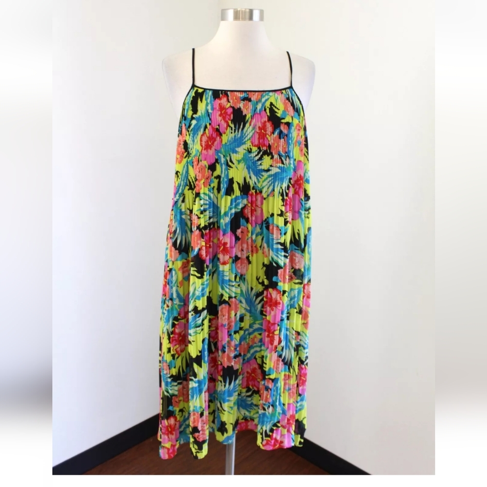 Size Medium Ann Taylor Loft Bright Floral Print Accordion Pleated Shift Dress 